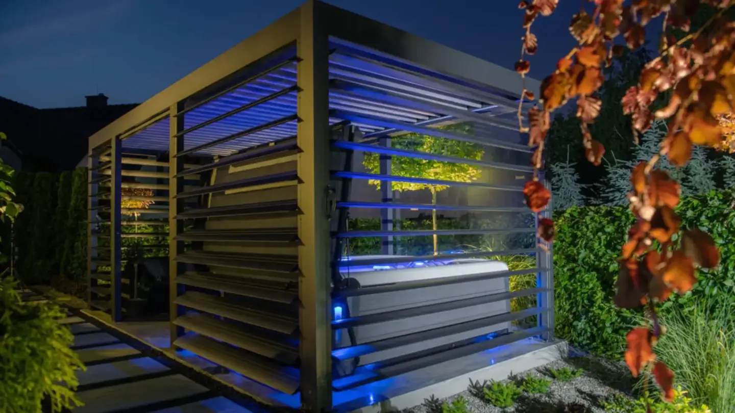 aluminum-made-cabana-with-hot-tub-and-modern-small-garden-in-tacoma-wa