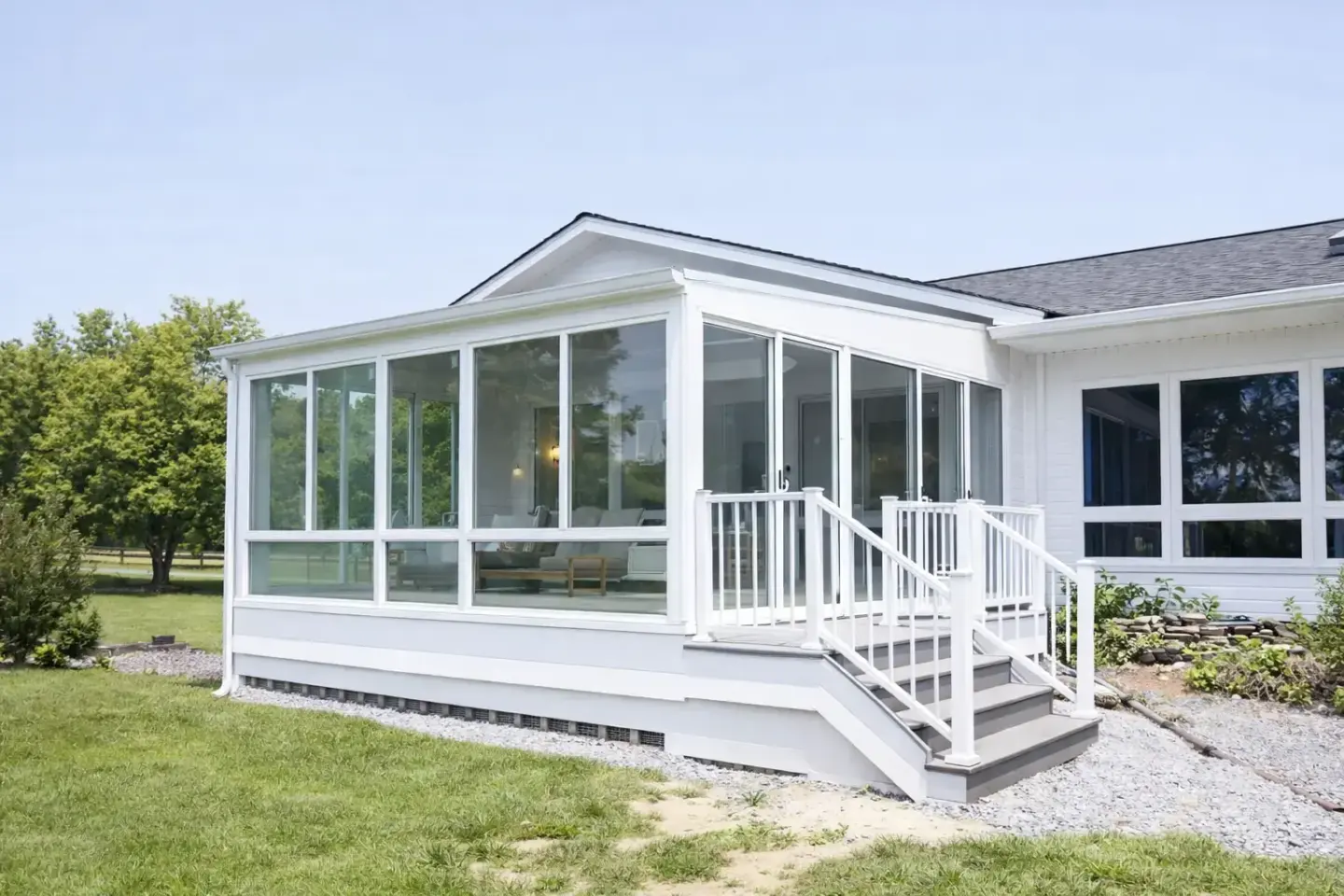 Sk Home with a porch enclosure stock photo
