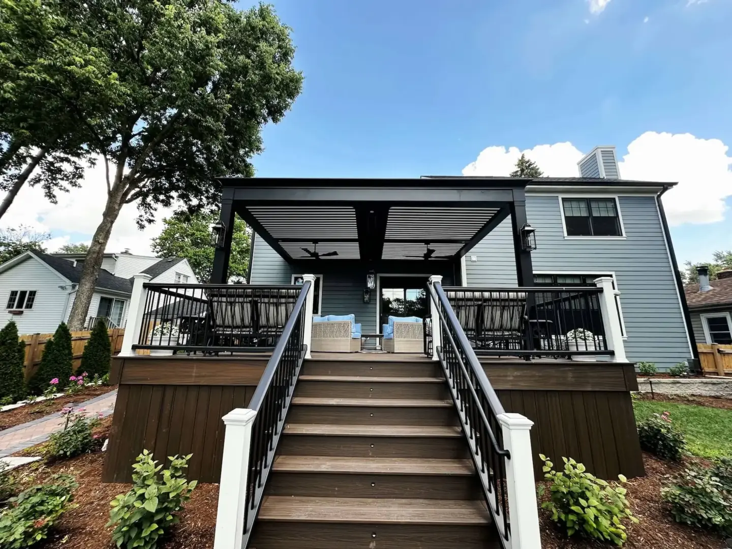 Sk stx pergola deck front staircase view