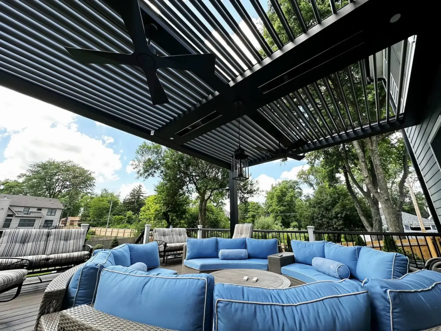 Sk stx pergola louvered roof seating detail
