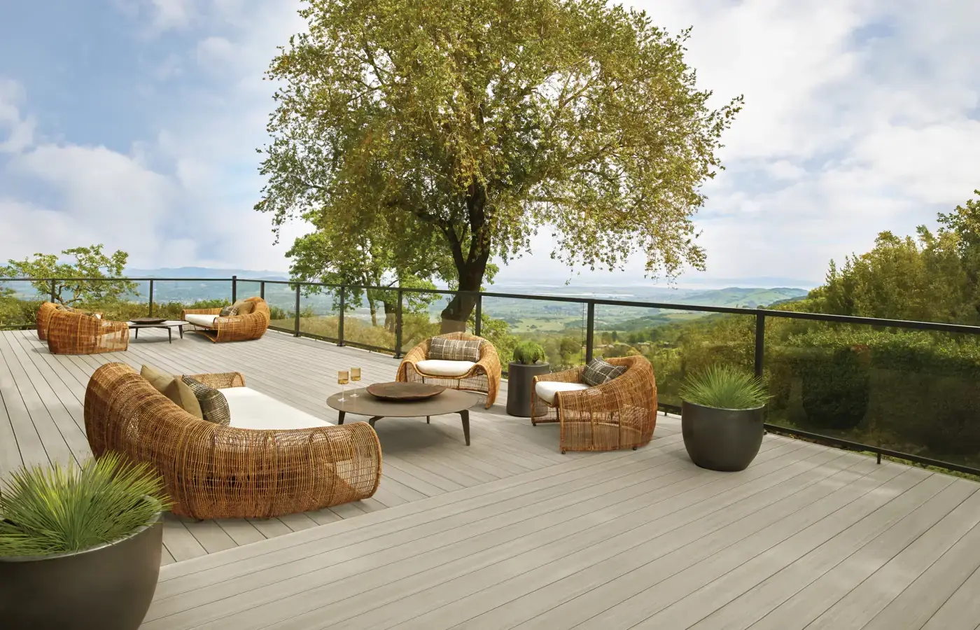 Sk tmb weathered teak black glass railing decking